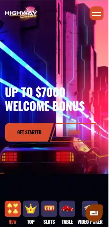 Highway Casino homepage and game lobby displayed in a mobile browser
