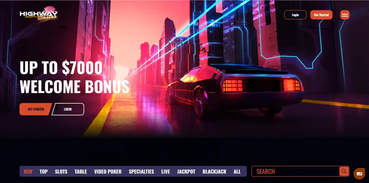 Highway Casino homepage showing the current brand presentation